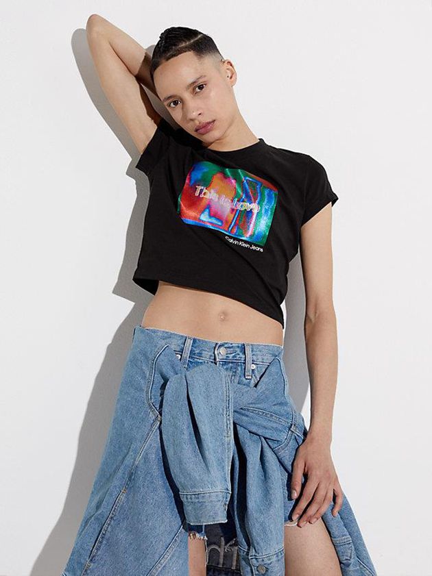 Calvin Klein USA Slim Cropped - Pride Womens T-Shirt Black 3842719-KU